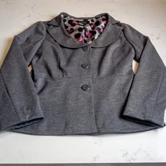 Sandro Grey Pink Fitted Round Collar Knit Jacket - Picture 3 of 6